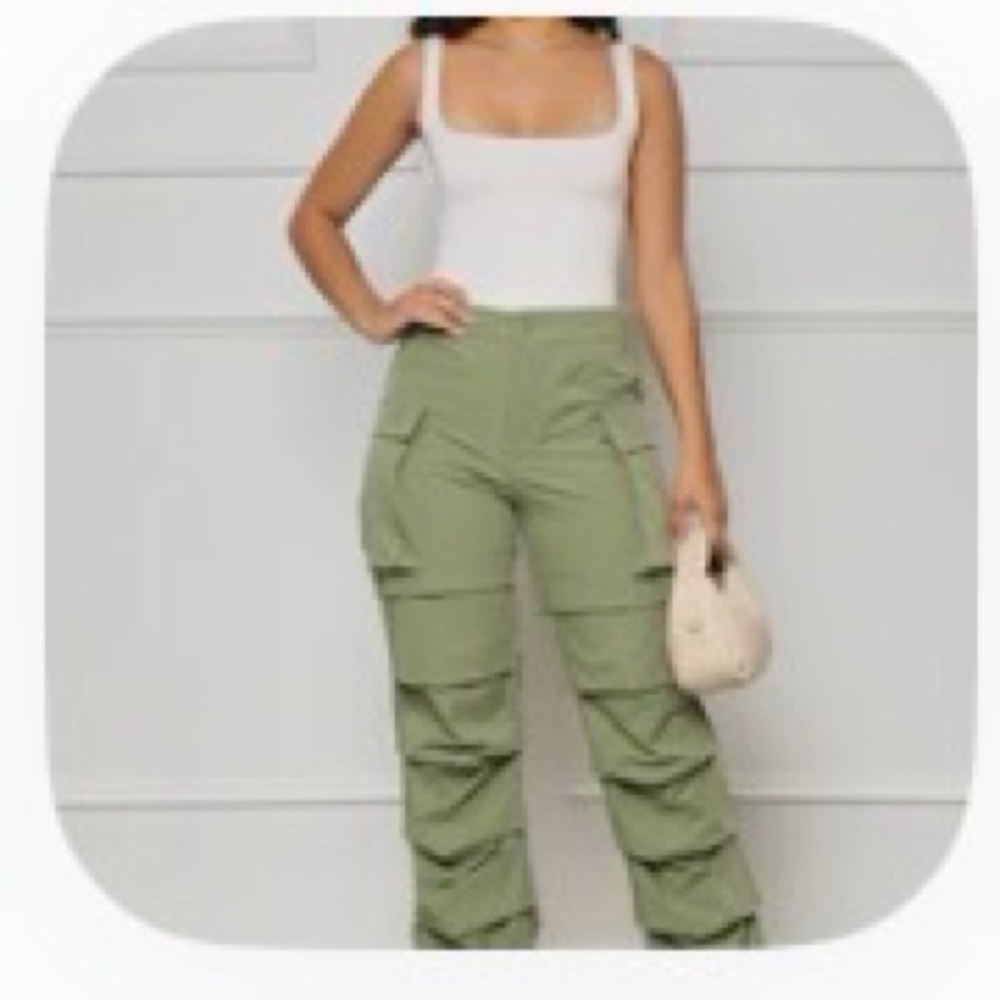 Green Ruched Cargo Pants
